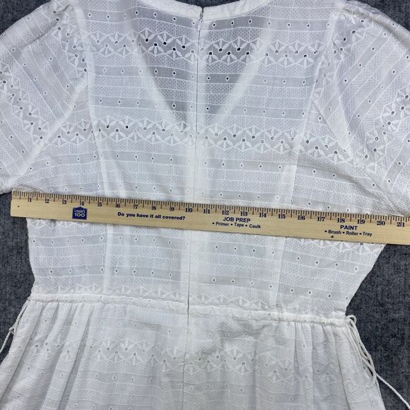 Calvin Klein Dress Women 14 White Eyelet Adjustable Waist Midi Cotton Tassels - Picture 10 of 14